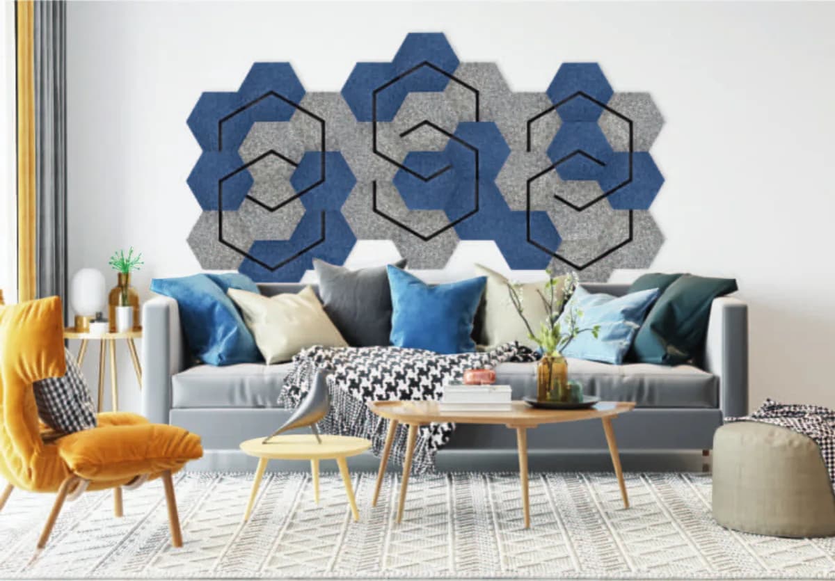 Feltro HEX Deco 02 Šešiakampis panelis su įstrižu grioveliu – interjere