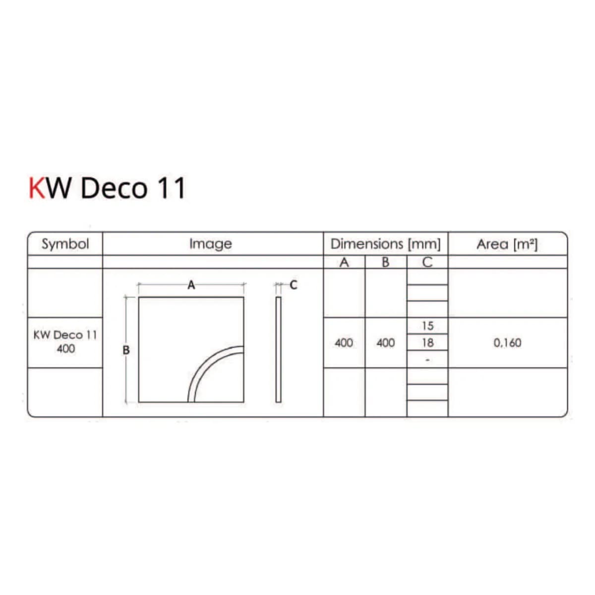 Feltro KW Deco 11 Kvadratinis panelis su lenktu grioveliu – techniniai duomenys